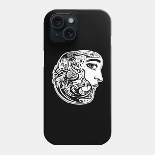 Monochromatic Surreal Woman's Profile with Abstract Elements Phone Case