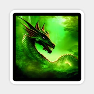 Green Dragon in the Misty Forest Magnet
