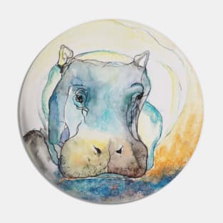 Water Color Hippopotamus Pin