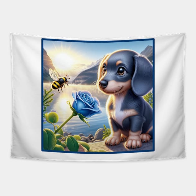 Doxie & Bee Tapestry by PlayfulPandaDesigns