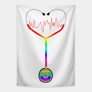 Rainbow Heartbeat Stethoscope Tapestry