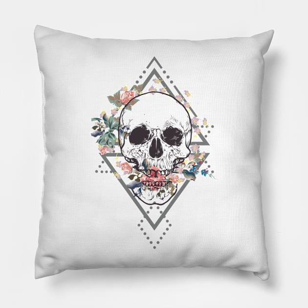 Dead Flowered Skull Pillow by jobieh shop