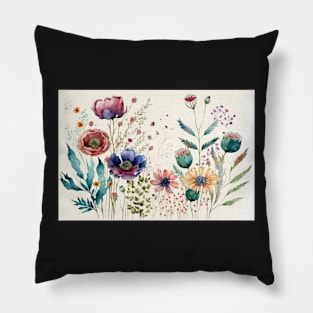 Floral Garden Botanical Print with wild flowers Pillow