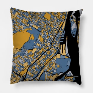 Montreal Map Pattern in Blue & Gold Pillow