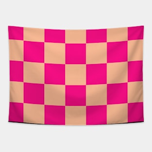 Checkered squares peach hot pink geometric retro pattern Tapestry