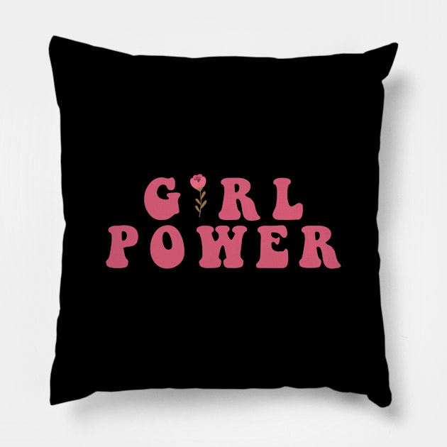 Girl Power Groovy text with Sunflower Pillow by mangobanana