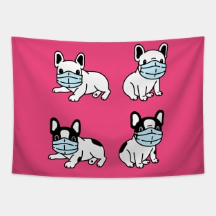 dogs french bulldog wearing face mask covid 19 coronavirus Tapestry