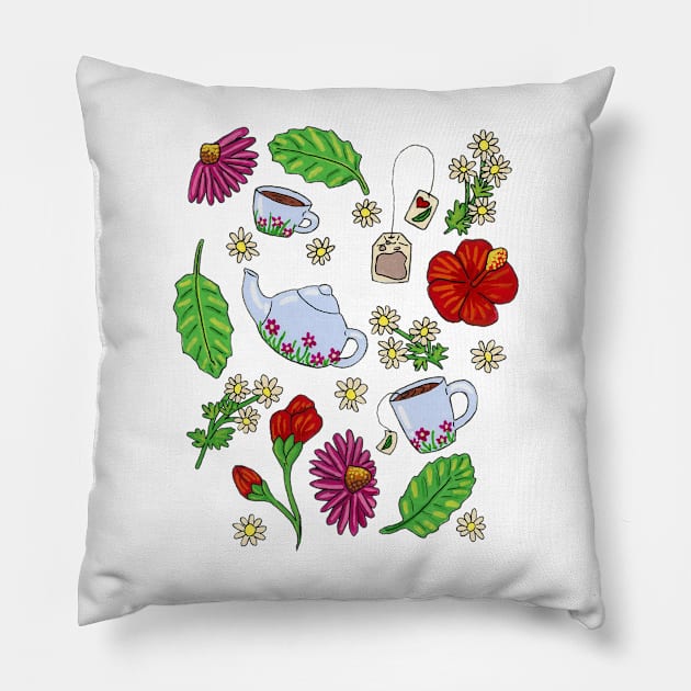 Teatime in Gouache Pillow by paintedpansy