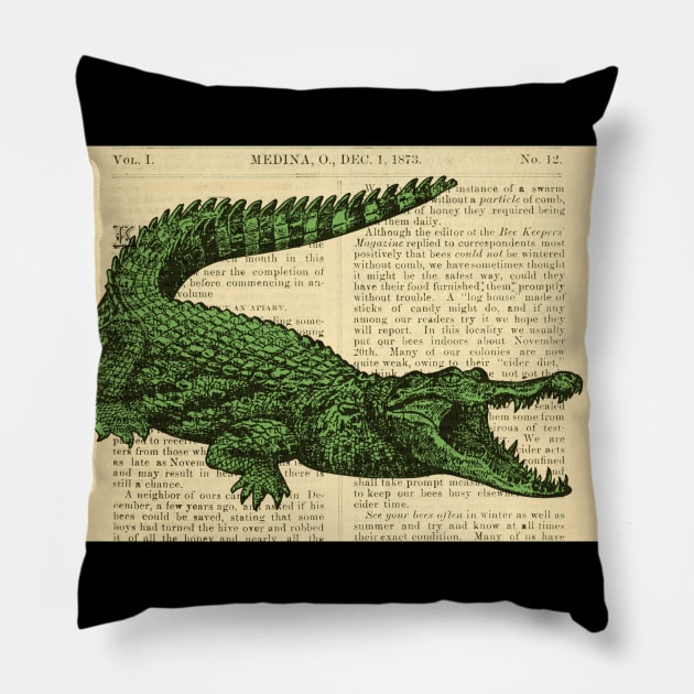 Vintage Pen and Ink Crocodile Illustration Pillow by Persona2