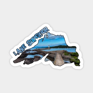 Lake Superior Outline (Lighthouse in Grand Marais, Minnesota) Magnet