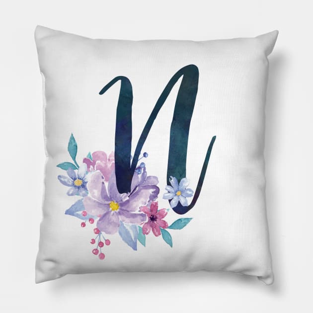 Floral Monogram N Pretty Lilac Bouquet Pillow by floralmonogram