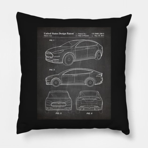 Tesla Model S Patent - Tesla Art - Black Chalkboard Pillow by patentpress