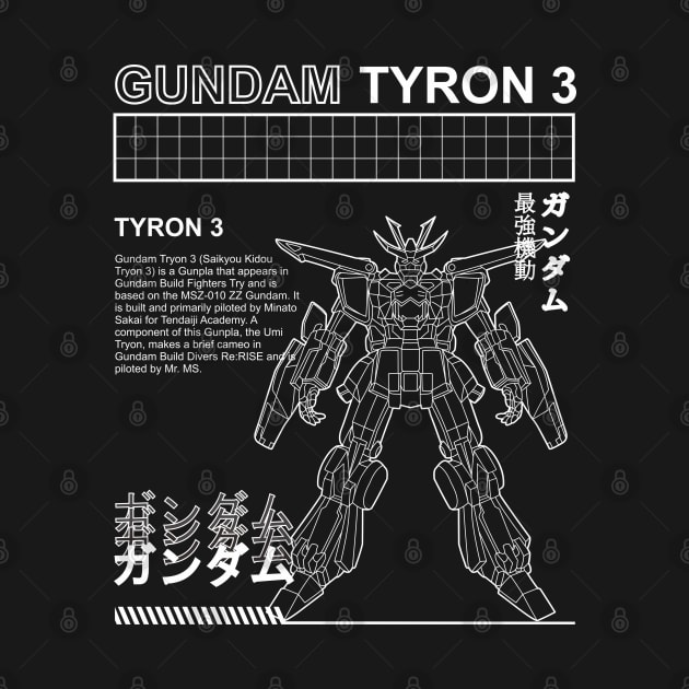 ZZ GUNDAM TYRON 3 MSZ-010  BLACK WHITE STREETWEAR by Gundam Artwork