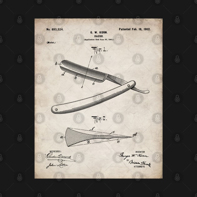 Straight Razor Patent - Stylist Barber Bathroom Decor Art - Antique by patentpress