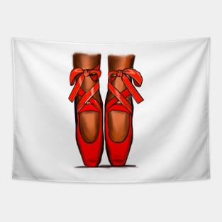 Ballet shoes - brown skin ballerina in ballet pointe shoes with ribbon laces Tapestry