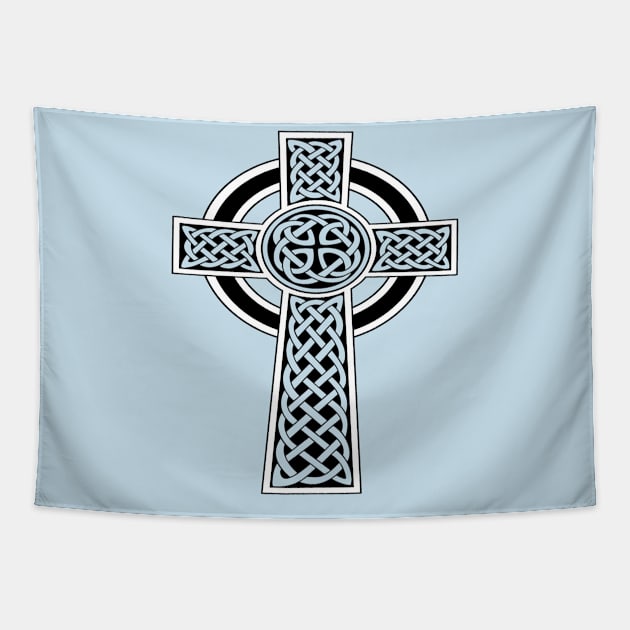 Ornamental Celtic High Cross Decorative Knotwork Black and White Tapestry by taiche