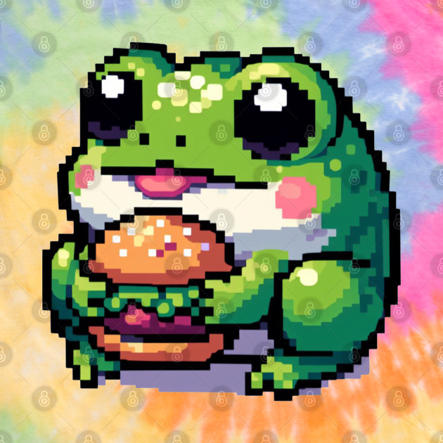 a cute frog eating a hamburger by TinyGaby