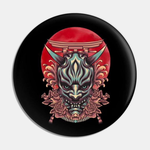 Red Moon Oni Mask Evil SIgn Pin by Suga Collection