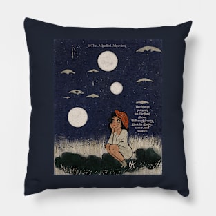 Mushroom girl under three moons Pillow