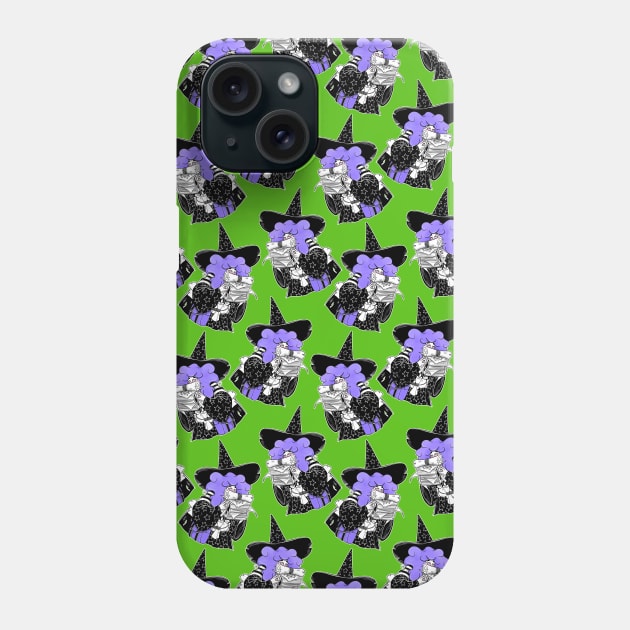 Bookworm Witch - Purple and Green Pattern Phone Case by KPrimeArt