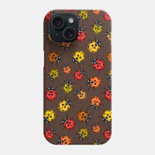 Colorful ladybugs on brown Phone Case