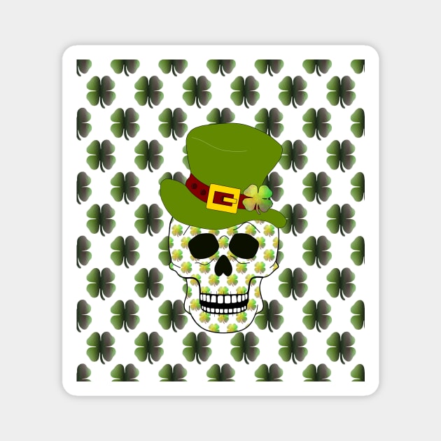 Four Leaf Clover Skull - Funny St Patricks Day Art Magnet by SartorisArt1