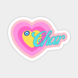 Char in Colorful Heart Illustration with Evil Eye Magnet