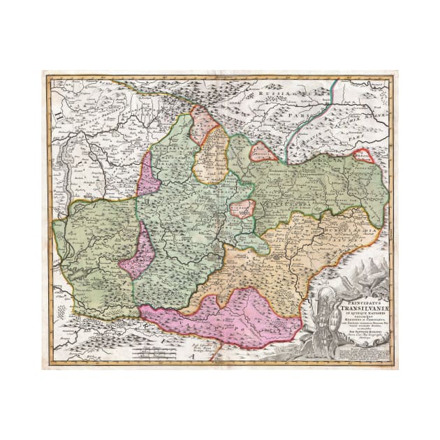 Vintage Map of Transylvania (1720) by Bravuramedia