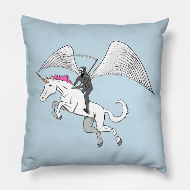 Death Riding a Unicorn Pillow by Justanos