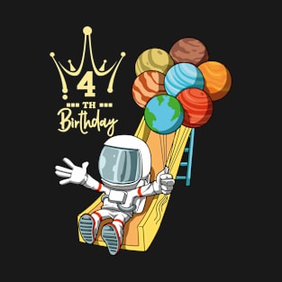 4th Birthday Astronaut Space Slide Planets Balloons T-Shirt