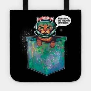 Houston we have a problem grumpy bengal space cat in pocket Tote