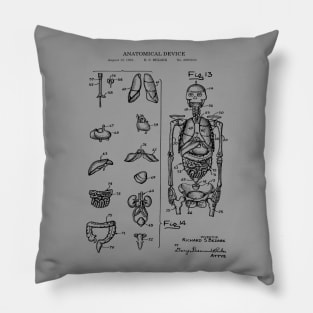 Human Skeleton Patent Blueprint Illustration Pillow