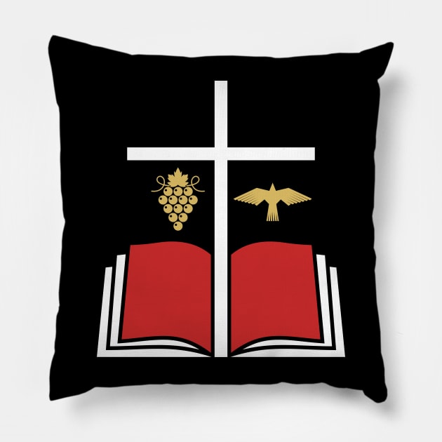 The cross of Jesus Christ, an open bible and a dove Pillow by Reformer