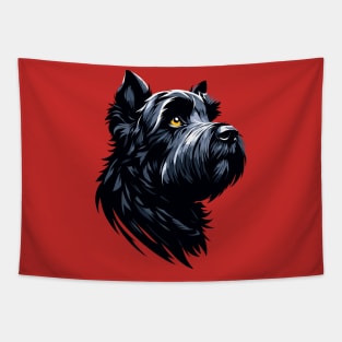 Stunning and Cool Black Russian Terrier Monochrome and Gold Portrait for Father's Day Tapestry