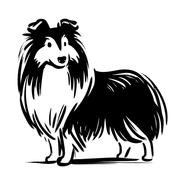 This is a simple black ink drawing of a Sheltie dog by WelshDesigns