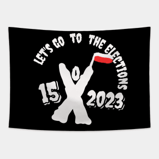 Let's go to the elections - white figure and white letters on a black background Tapestry