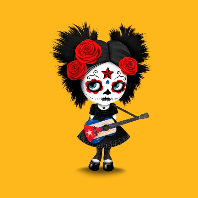 Sugar Skull Girl Playing Cuban Flag Guitar by jeffbartels