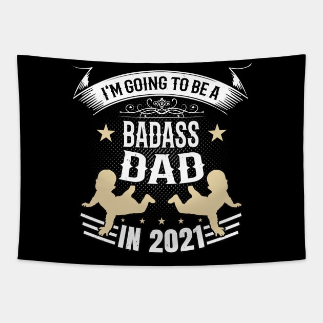 Badass Future Dad 2021 Funny Father Gift Men Tapestry by Foxxy Merch