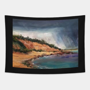 Rain Over the Bluff ~ oil painting Tapestry