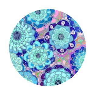 Radiant Cyan & Purple Stained Glass Floral Mandalas T-Shirt