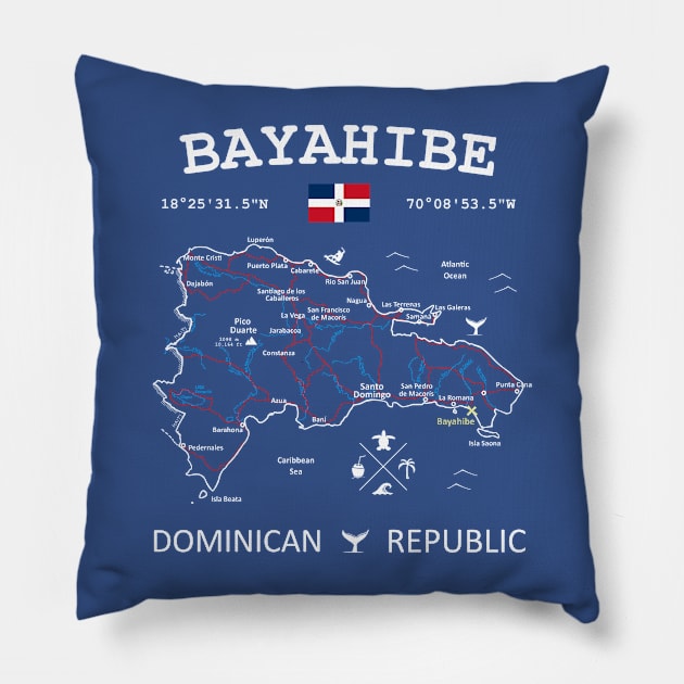 Bayahibe Dominican Republic Flag Travel Map Coordinates GPS Pillow by French Salsa