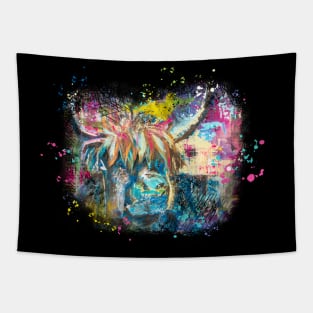 Highland Cow Bull Pink Blue Abstract Rustic Farmhouse Tapestry