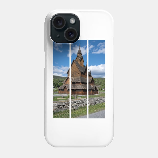 Medieval graveyard and Heddal wooden stave church. Heddal Stavkirke, 13th century. Largest stave church in Norway. Sunny spring day (vertical) Phone Case by fabbroni-art