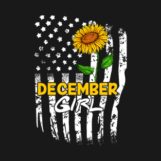 America Sunflower Flag 4th Of Patriotic December Girl T-Shirt