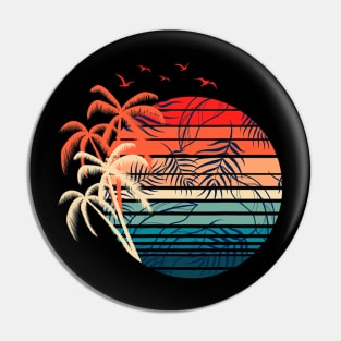 Retro Coconut Palm Trees Exotic Flowers Tropical Summer Pin