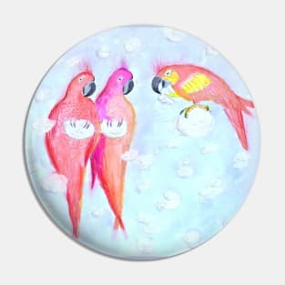 Three parrots among the clouds. Naive-art Pin