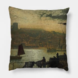 Whitby Abbey And Church by John Atkinson Grimshaw Pillow