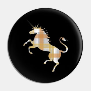 Scottish Metallic Gold, Silver and Bronze Tone Tartan Rearing Unicorn Silhouette Pin