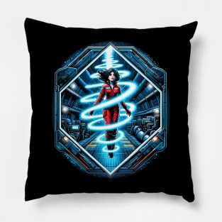 Space Traveler Enveloped by Blue Light - Sci-fi Pillow