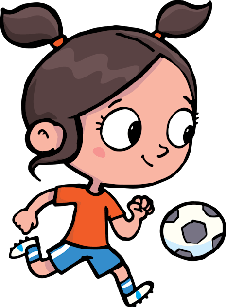 girl with ponytails successfully leads a soccer ball Kids T-Shirt by duxpavlic